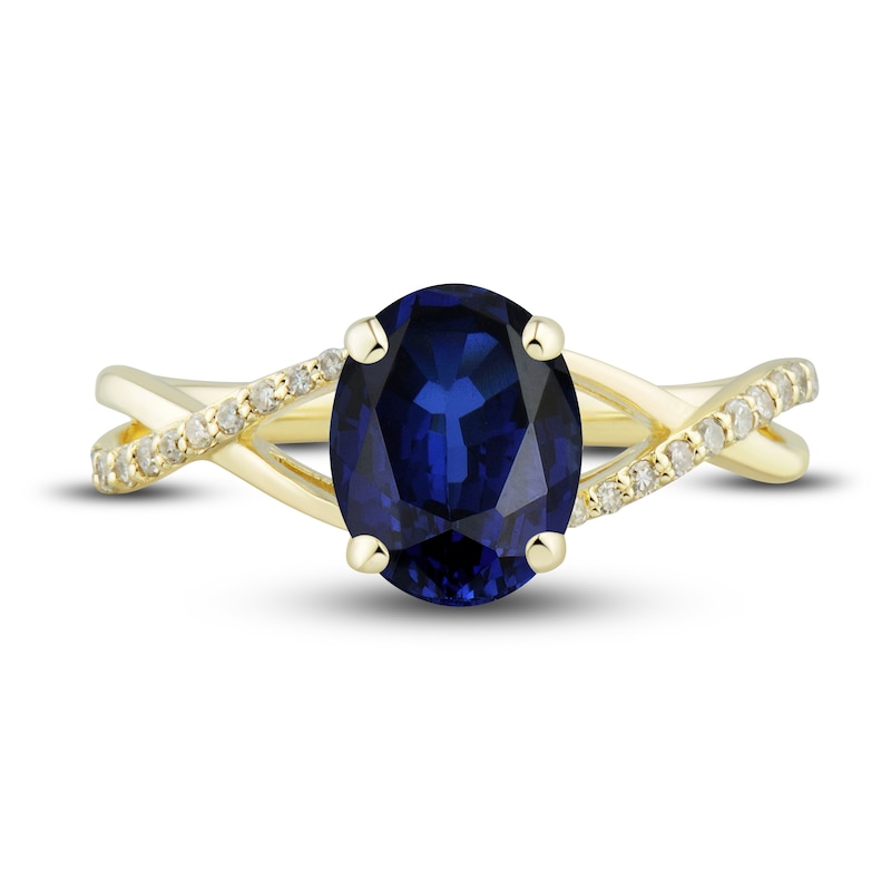 Main Image 5 of Blue Lab-Created Sapphire Ring, Earring & Necklace Set 1/5 ct tw Diamonds 10K Yellow Gold
