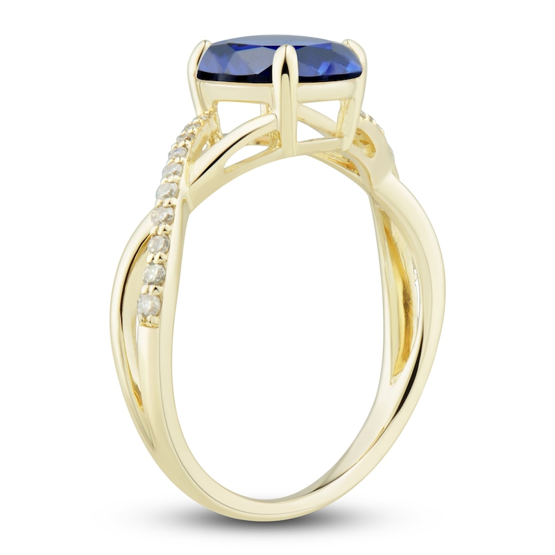 Main Image 6 of Blue Lab-Created Sapphire Ring, Earring & Necklace Set 1/5 ct tw Diamonds 10K Yellow Gold