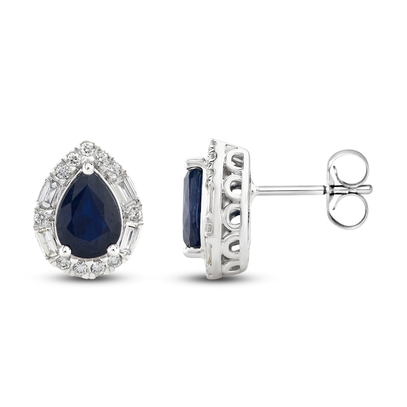 Natural Blue Sapphire Earrings 1/3 ct tw Diamonds 14K White Gold