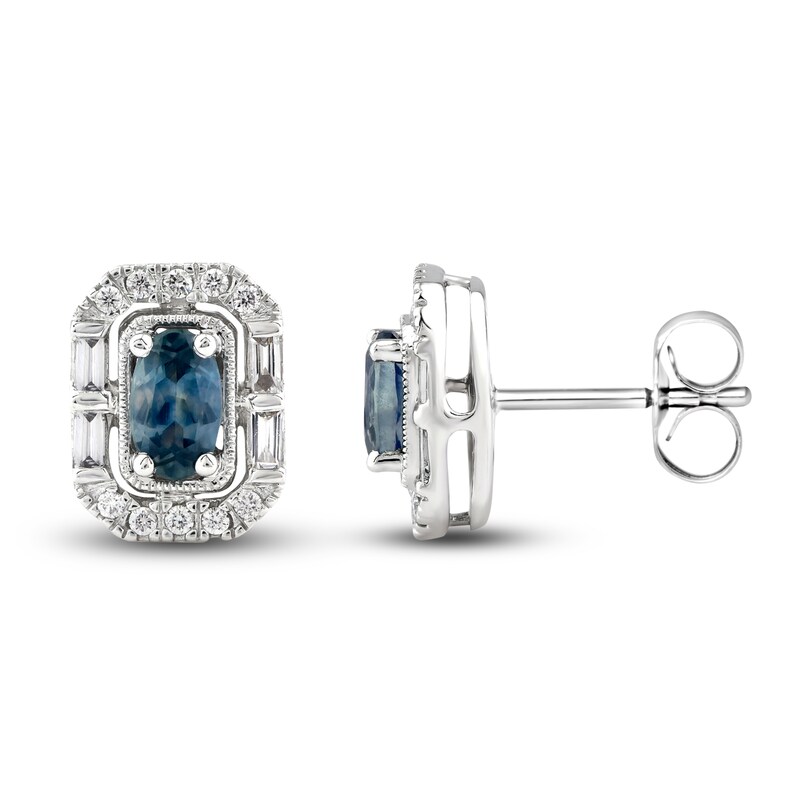 Main Image 1 of Montana Blue Natural Sapphire Stud Earrings 1/5 ct tw Diamonds 10K White Gold