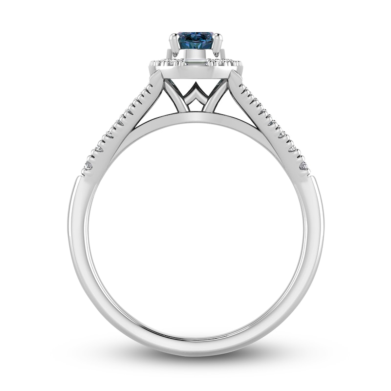 Montana Blue Oval-Cut Natural Sapphire Ring 1/4 ct tw Round Diamonds 10K White Gold