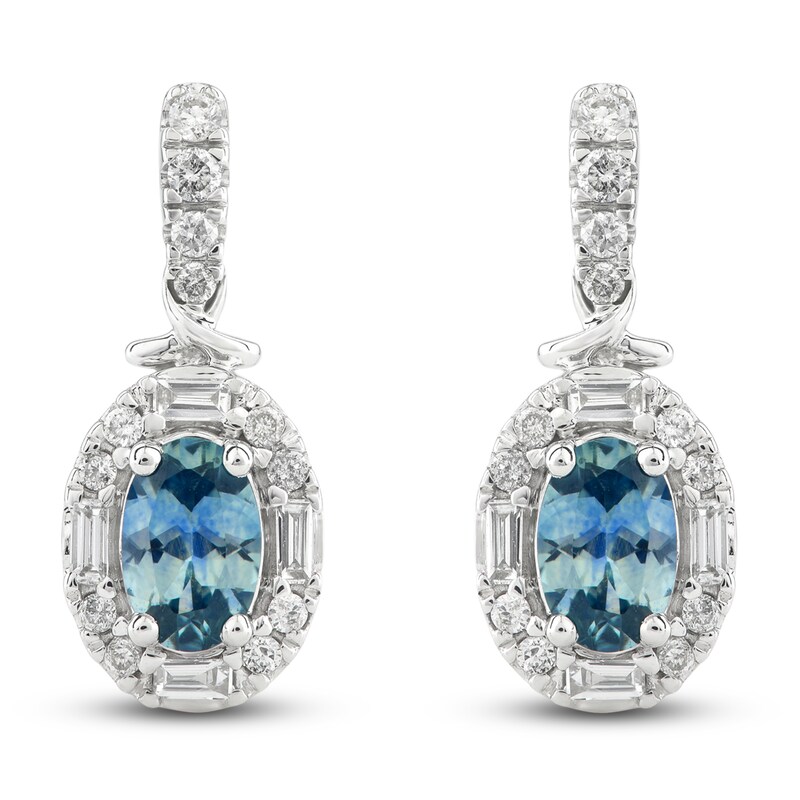 Main Image 1 of Montana Blue Natural Sapphire Drop Earrings 1/4 ct tw Diamonds 10K White Gold