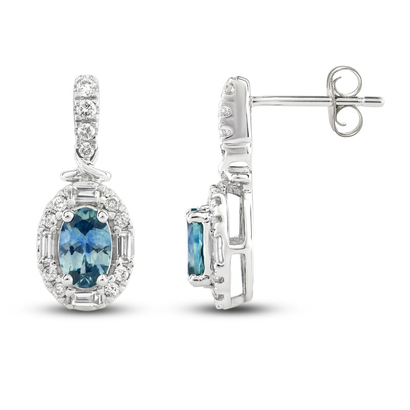 Main Image 2 of Montana Blue Natural Sapphire Drop Earrings 1/4 ct tw Diamonds 10K White Gold