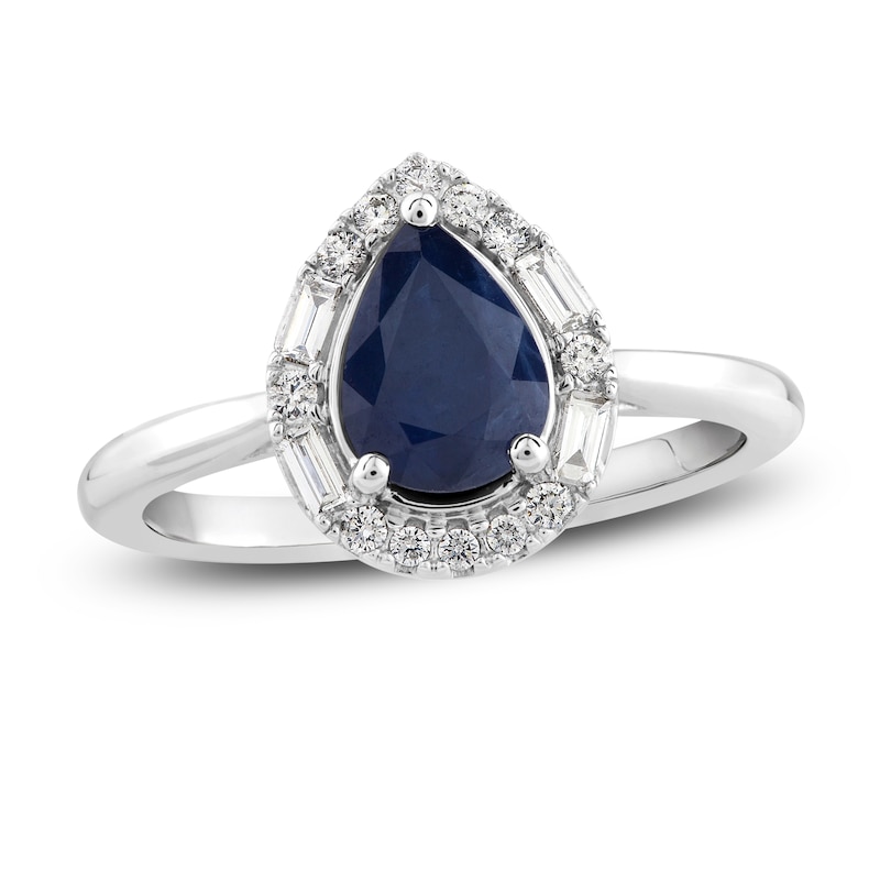 Main Image 1 of Natural Blue Sapphire Ring 1/5 ct tw Diamonds 14K White Gold