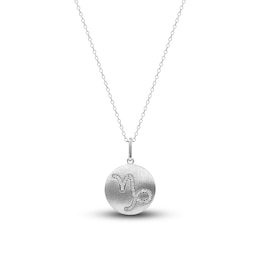 Diamond Capricorn Zodiac Pendant Necklace 1/10 ct tw Round 14K White Gold