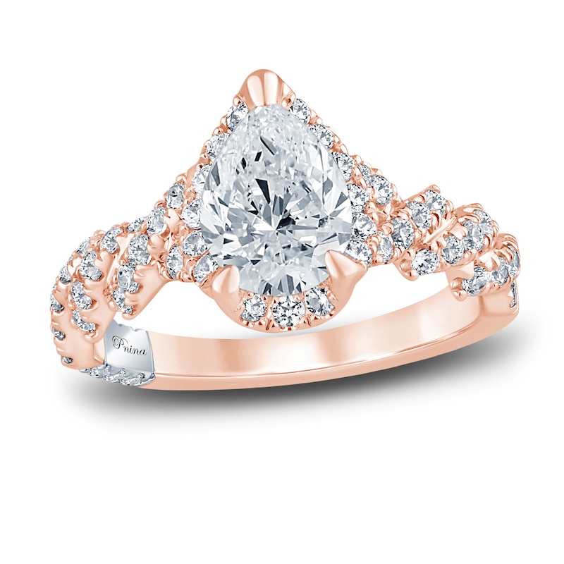 Pnina Tornai Lab-Created Diamond Engagement Ring 2-1/5 ct tw Pear/Round 14K Rose Gold