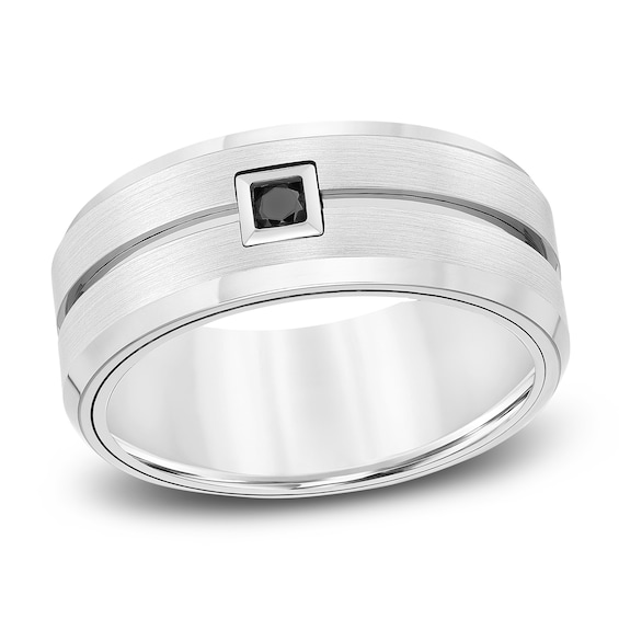 Black Diamond Wedding Band 1/10 ct tw Round White Tungsten Carbide
