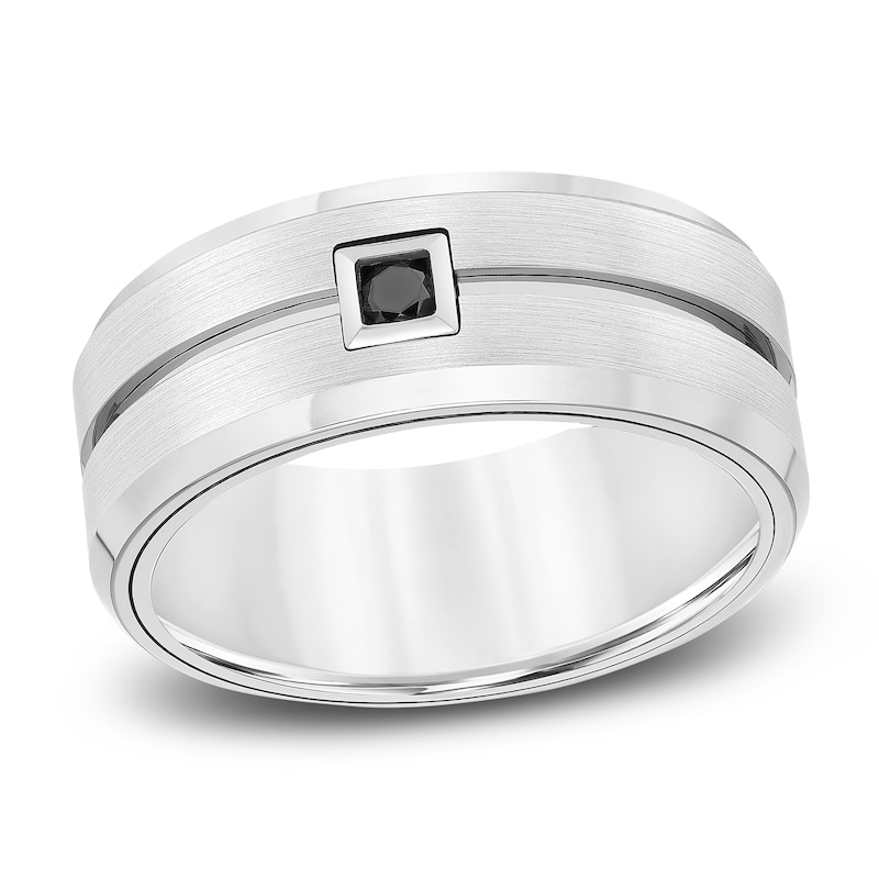 Main Image 1 of Black Diamond Wedding Band 1/10 ct tw Round White Tungsten