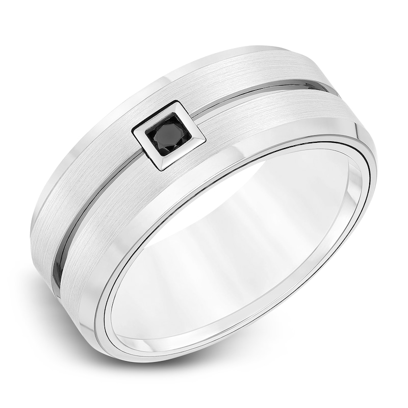 Main Image 2 of Black Diamond Wedding Band 1/10 ct tw Round White Tungsten