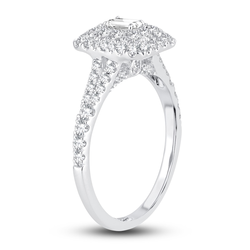 Main Image 2 of Diamond Double Halo Engagement Ring 1 ct tw Emerald/Round 14K White Gold