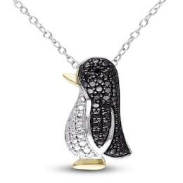 Black Diamond Penguin Necklace Diamond Accents Sterling Silver 18"