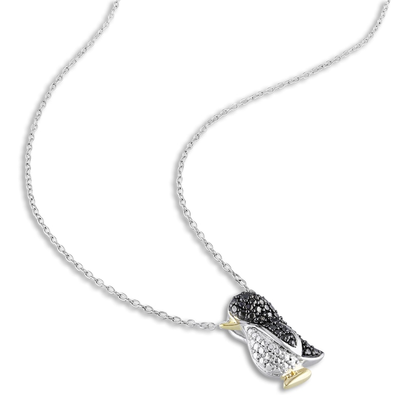 Main Image 2 of Black Diamond Penguin Necklace Diamond Accents Sterling Silver 18"