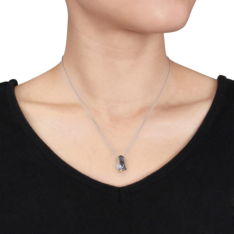 Main Image 4 of Black Diamond Penguin Necklace Diamond Accents Sterling Silver 18"