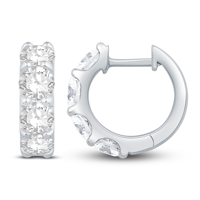 Main Image 1 of Diamond Hoop Earrings 3 ct tw Round 14K White Gold