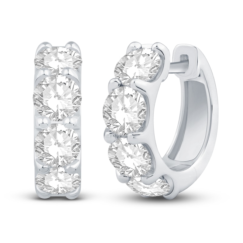 Main Image 2 of Diamond Hoop Earrings 3 ct tw Round 14K White Gold