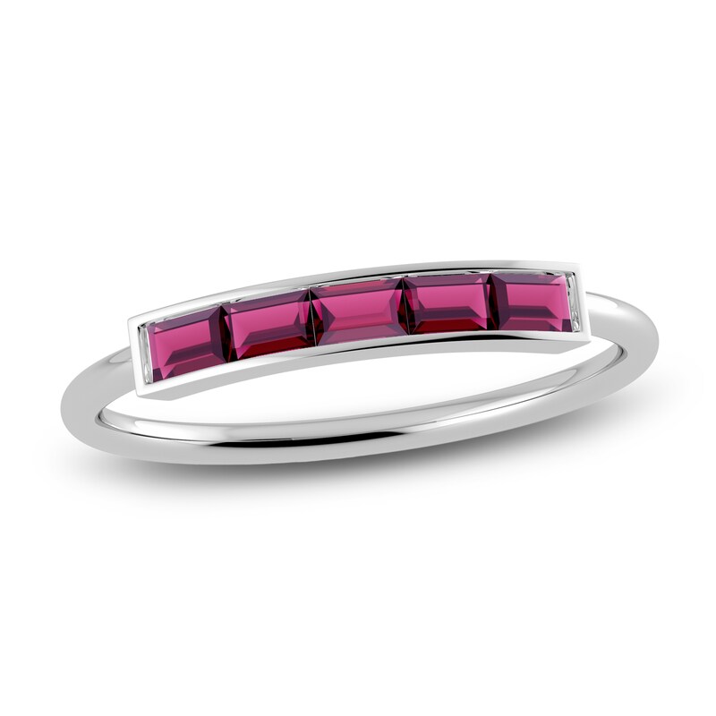 Main Image 1 of Juliette Maison Natural Rhodolite Garnet Baguette Bar Ring 10K White Gold