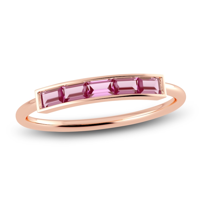 Main Image 1 of Juliette Maison Natural Pink Tourmaline Baguette Bar Ring 10K Rose Gold