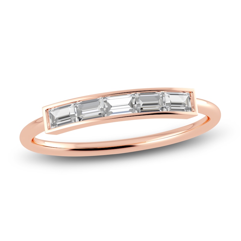 Main Image 1 of Juliette Maison Natural White Sapphire Baguette Bar Ring 10K Rose Gold