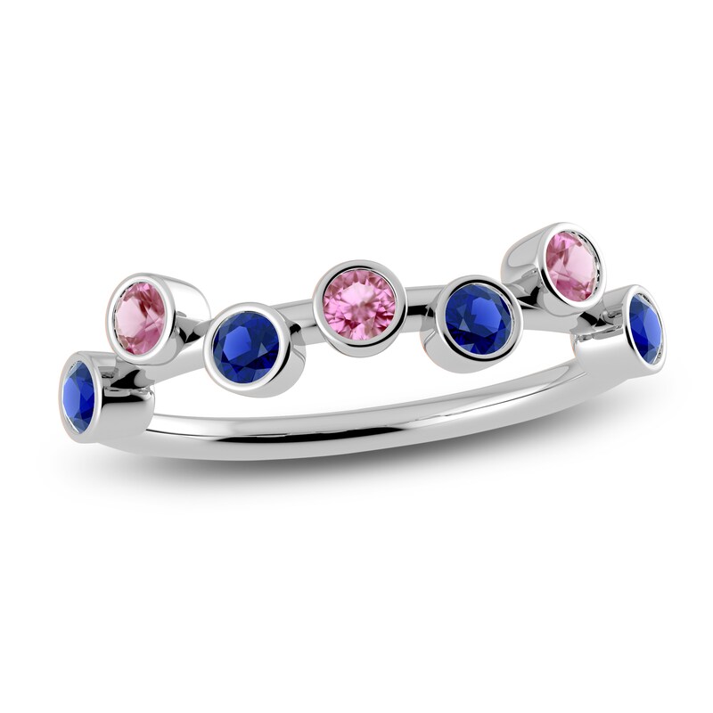 Main Image 1 of Juliette Maison Natural Pink Tourmaline & Natural Blue Sapphire Ring 10K White Gold