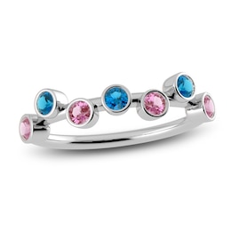 Juliette Maison Natural Pink Tourmaline & Natural Blue Zircon Ring 10K White Gold