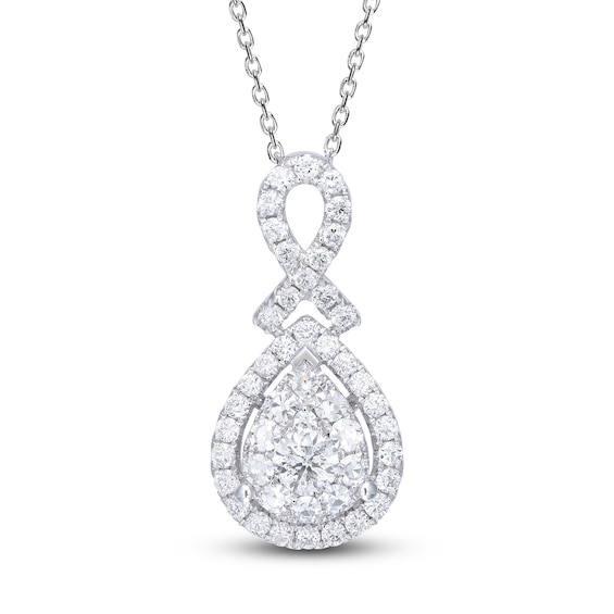 Diamond Necklace 1 ct tw Round 14K White Gold 18"