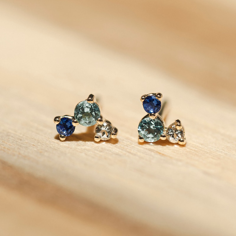 Juliette Maison Natural Multi-Gemstone Constellation Stud Earrings 10K White Gold