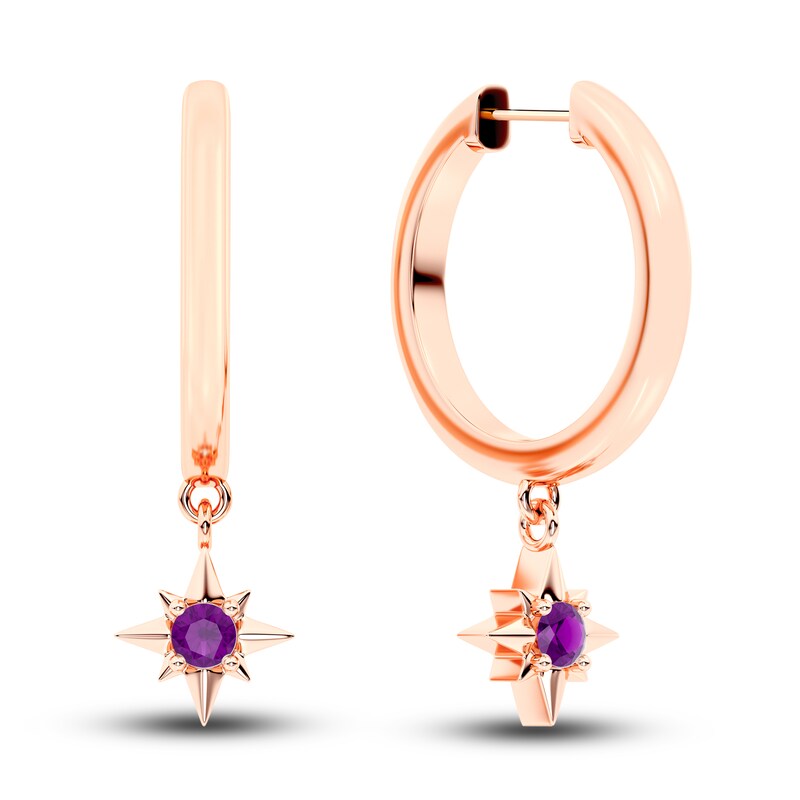 Main Image 1 of Juliette Maison Natural Amethyst Starburst Drop Earrings 10K Rose Gold