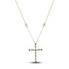 Thumbnail Image 1 of Natural Emerald Cross Pendant Necklace 1/15 ct tw Diamonds 14K Yellow Gold 18"