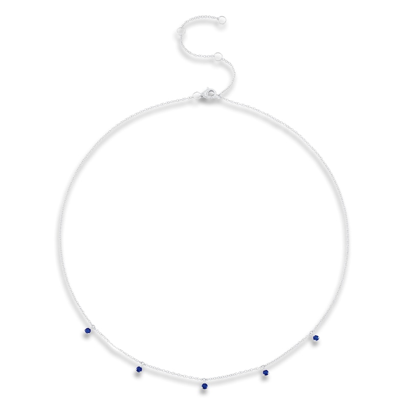 Shy Creation Natural Blue Sapphire Station Dangle Necklace 14K White Gold 18" SC55006414