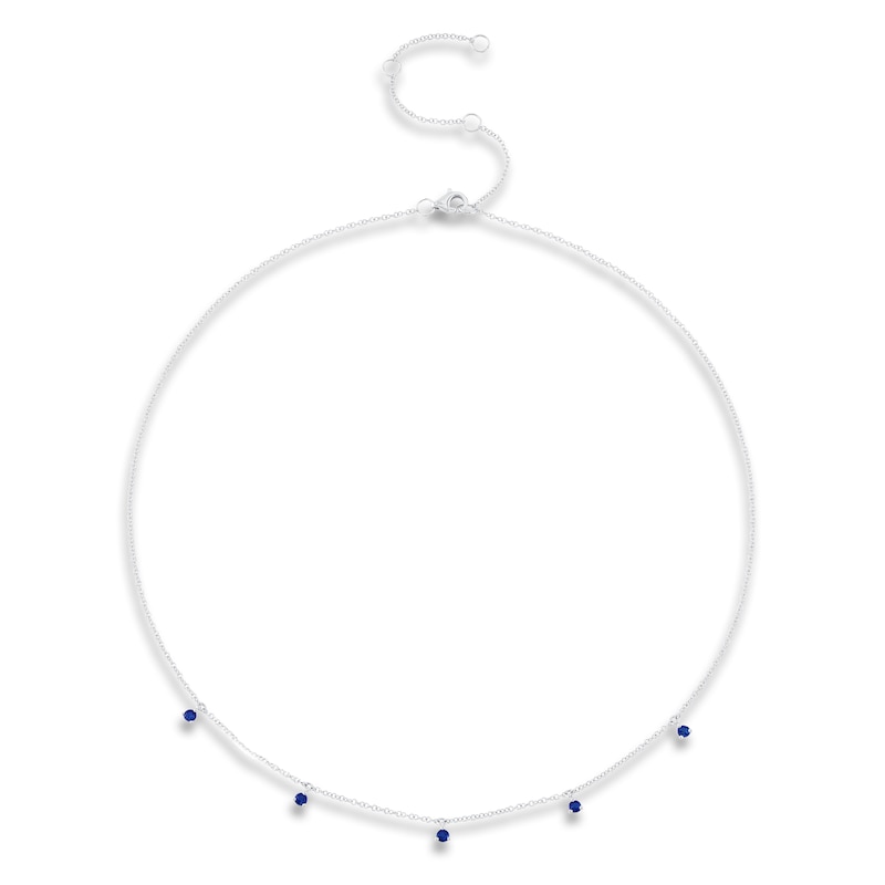 Main Image 1 of Shy Creation Natural Blue Sapphire Station Dangle Necklace 14K White Gold 18" SC55006414