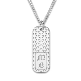 Men's Engravable Dog Tag Pendant Necklace Sterling Silver 22"