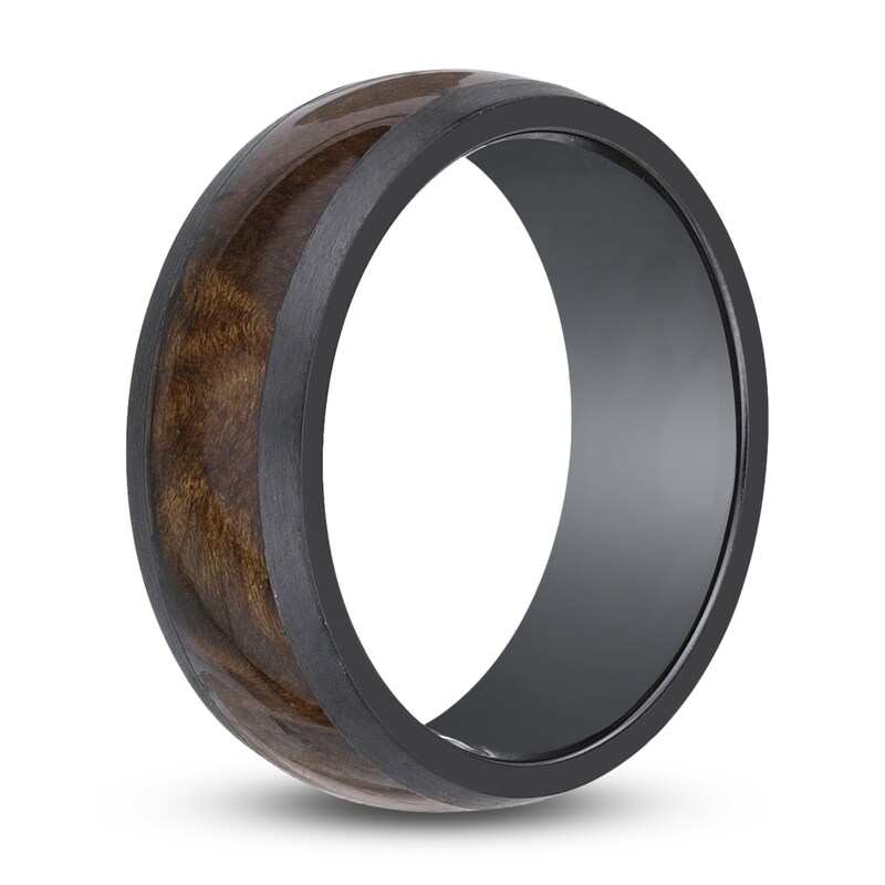 Men's Wood Inlay Wedding Band Black Zirconium 8.0mm Jared