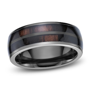 Men's Wood Inlay Wedding Band Black Zirconium 8.0mm