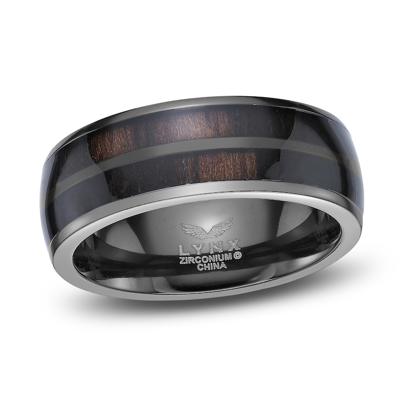 Main Image 1 of Men's Wood Inlay Wedding Band Black Zirconium 8.0mm