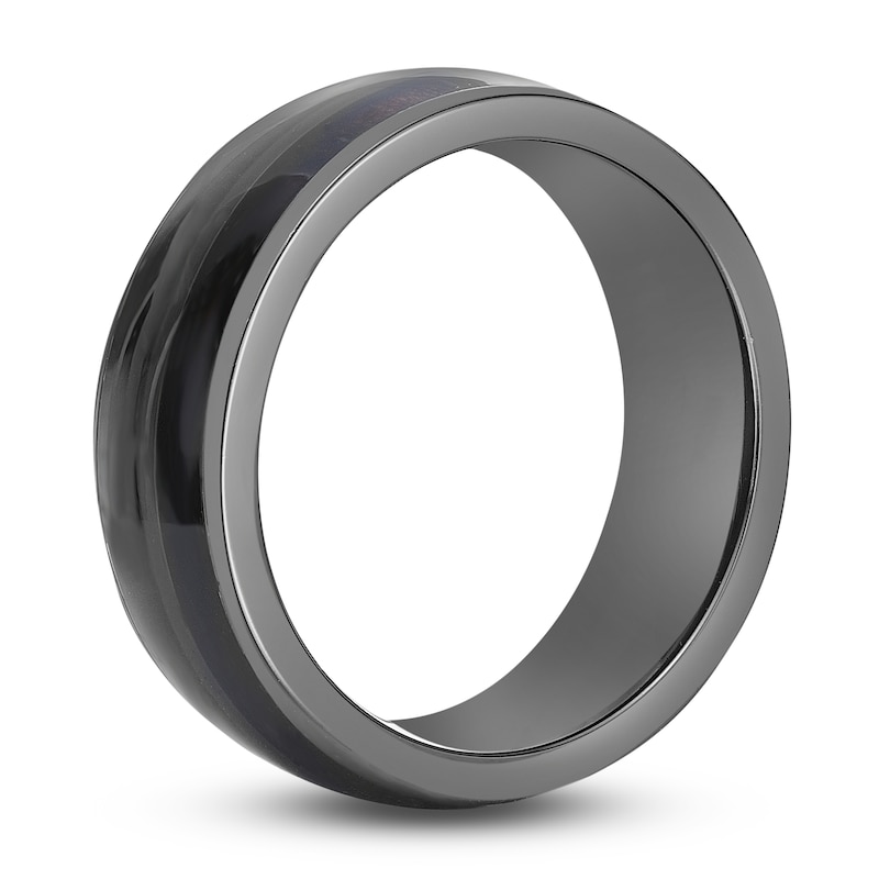 Main Image 2 of Men's Wood Inlay Wedding Band Black Zirconium 8.0mm