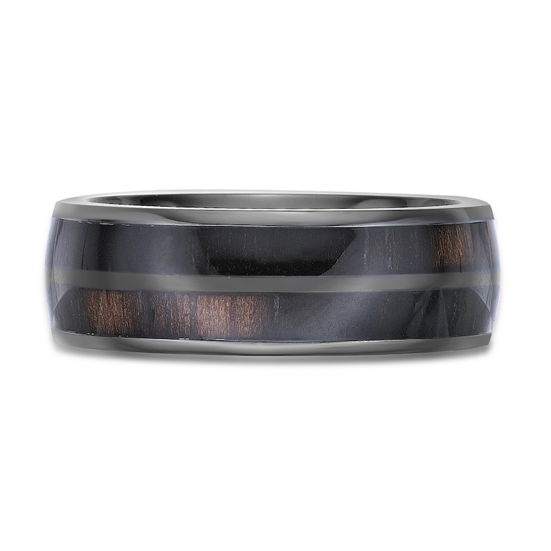 Main Image 3 of Men's Wood Inlay Wedding Band Black Zirconium 8.0mm