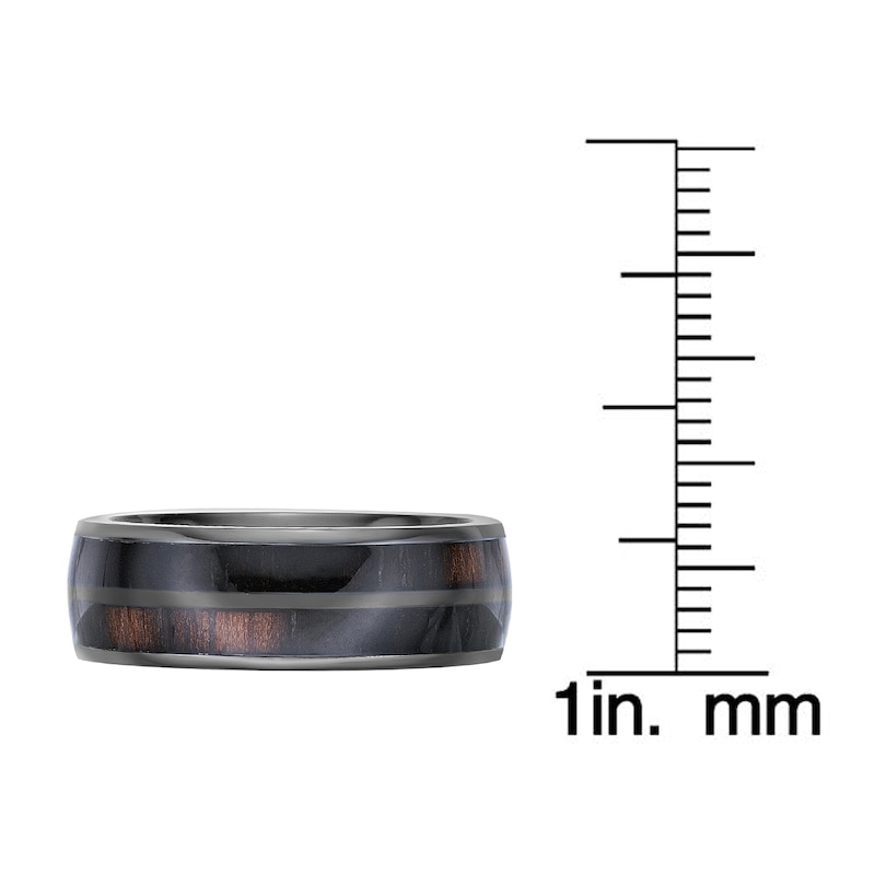 Main Image 5 of Men's Wood Inlay Wedding Band Black Zirconium 8.0mm