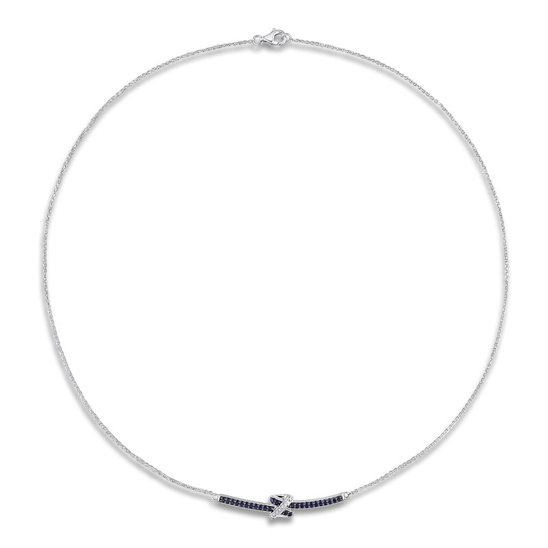 Main Image 3 of Y-Knot Natural Blue Sapphire Necklace 1/20 ct tw Diamonds 14K White Gold 17"
