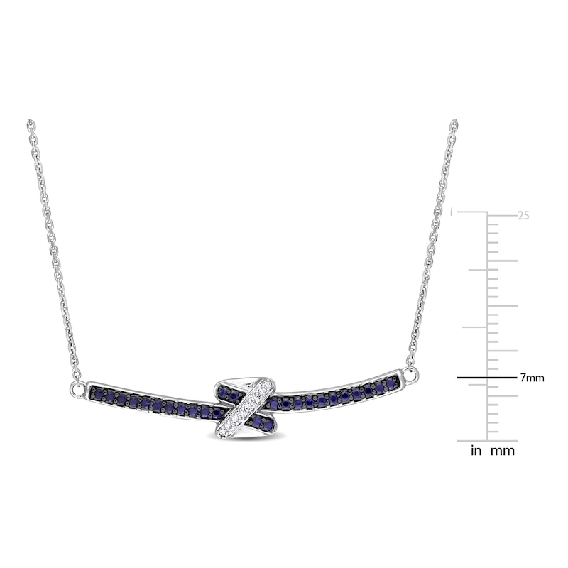 Main Image 4 of Y-Knot Natural Blue Sapphire Necklace 1/20 ct tw Diamonds 14K White Gold 17"