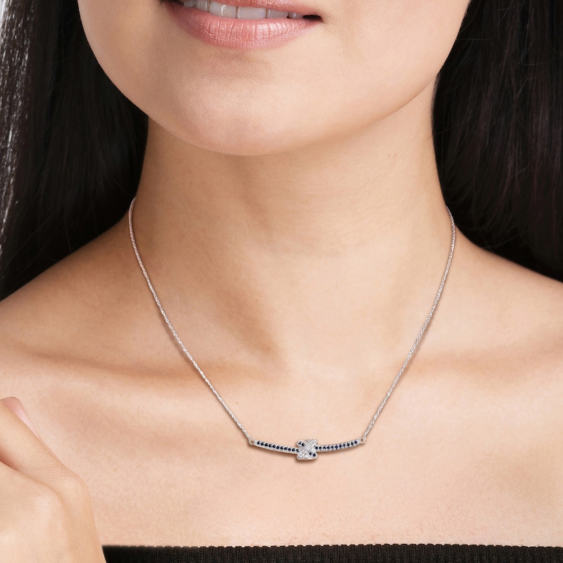 Main Image 6 of Y-Knot Natural Blue Sapphire Necklace 1/20 ct tw Diamonds 14K White Gold 17"