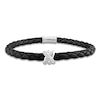 Thumbnail Image 1 of Y-Knot Men's Diamond & Woven Black Leather Bracelet 1/20 ct tw Round 14K White Gold 9"