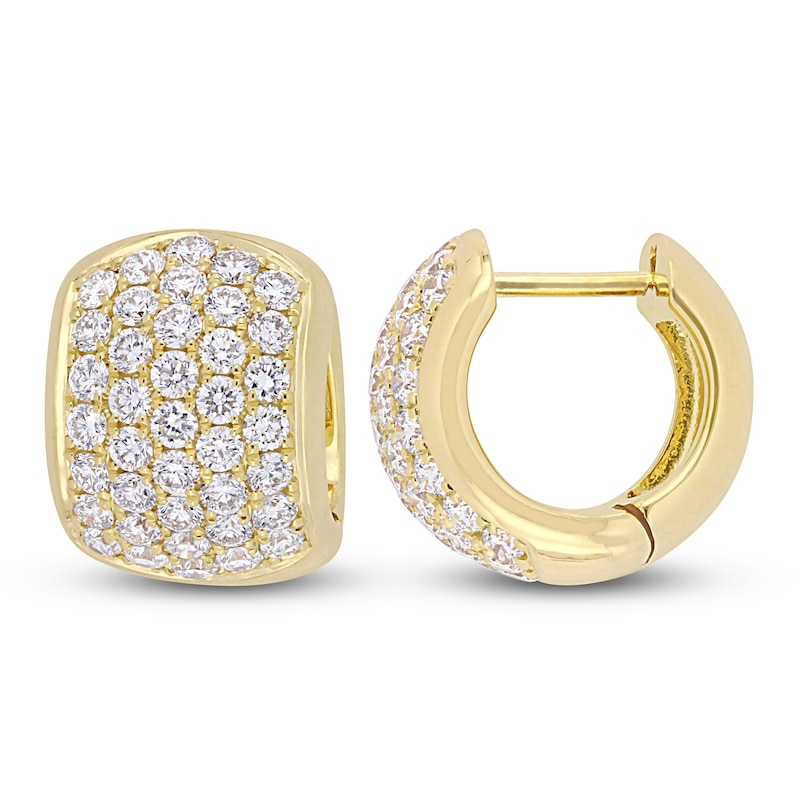 Main Image 1 of Diamond Huggie Hoop Earrings 2 ct tw Round 14K Yellow Gold