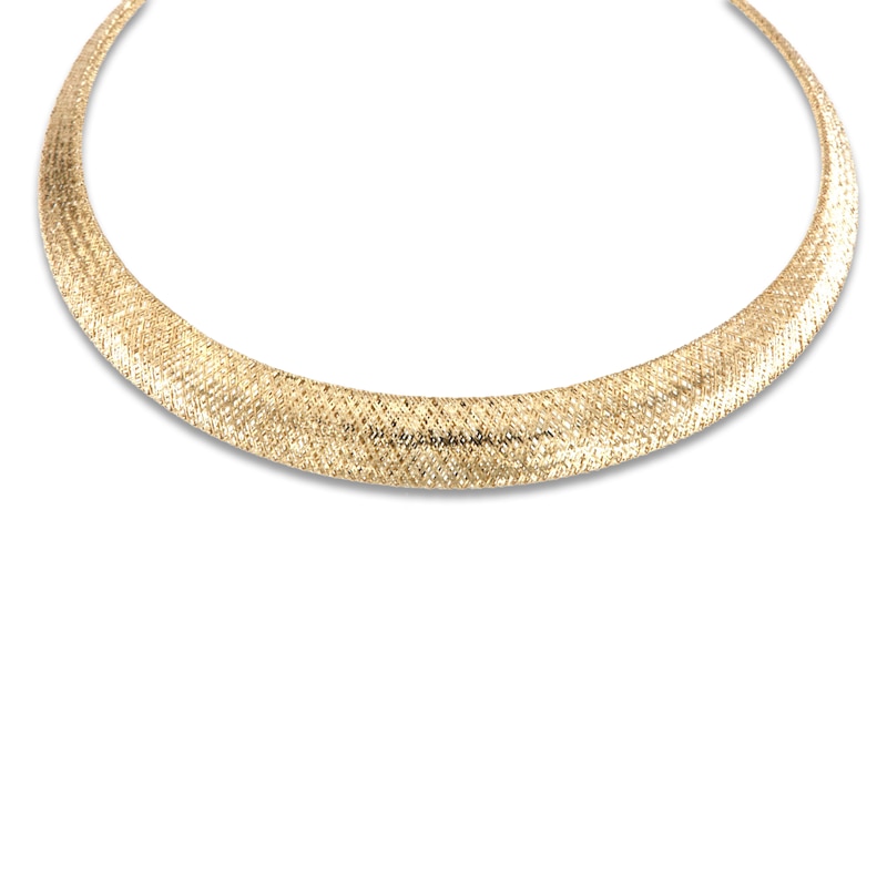 Main Image 3 of Italia D'Oro Solid Diamond-Cut Omega Chain Necklace 14K Yellow Gold 17"