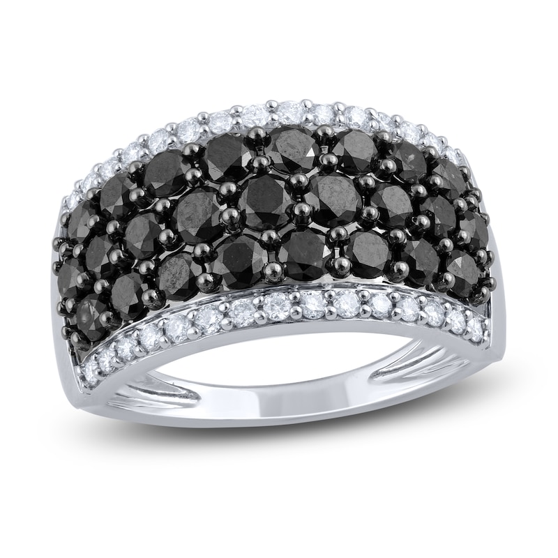 Main Image 1 of Black & White Diamond Anniversary Band 2 ct tw Round 14K White Gold