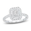 Thumbnail Image 1 of Diamond Double Halo Engagement Ring 3/4 ct tw Emerald/Round 14K White Gold