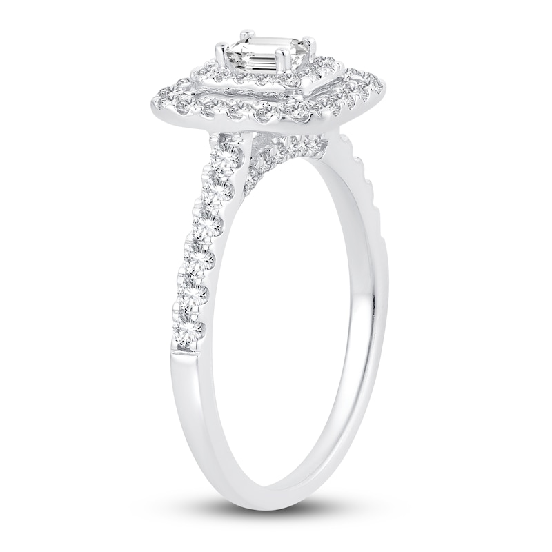 Main Image 2 of Diamond Double Halo Engagement Ring 3/4 ct tw Emerald/Round 14K White Gold