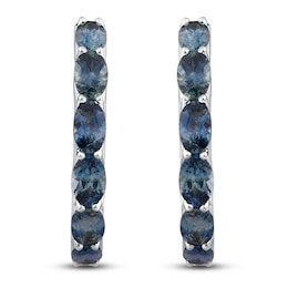 Montana Blue Oval-Cut Natural Sapphire Hoop Earrings 14K White Gold
