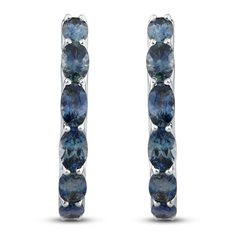 Main Image 1 of Montana Blue Oval-Cut Natural Sapphire Hoop Earrings 14K White Gold