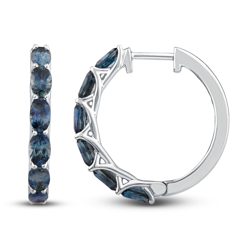 Main Image 2 of Montana Blue Oval-Cut Natural Sapphire Hoop Earrings 14K White Gold