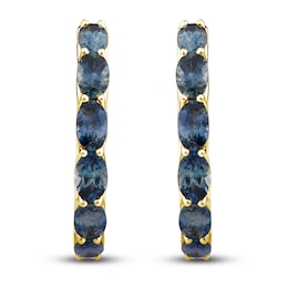 Montana Blue Oval-Cut Natural Sapphire Hoop Earrings 14K Yellow Gold